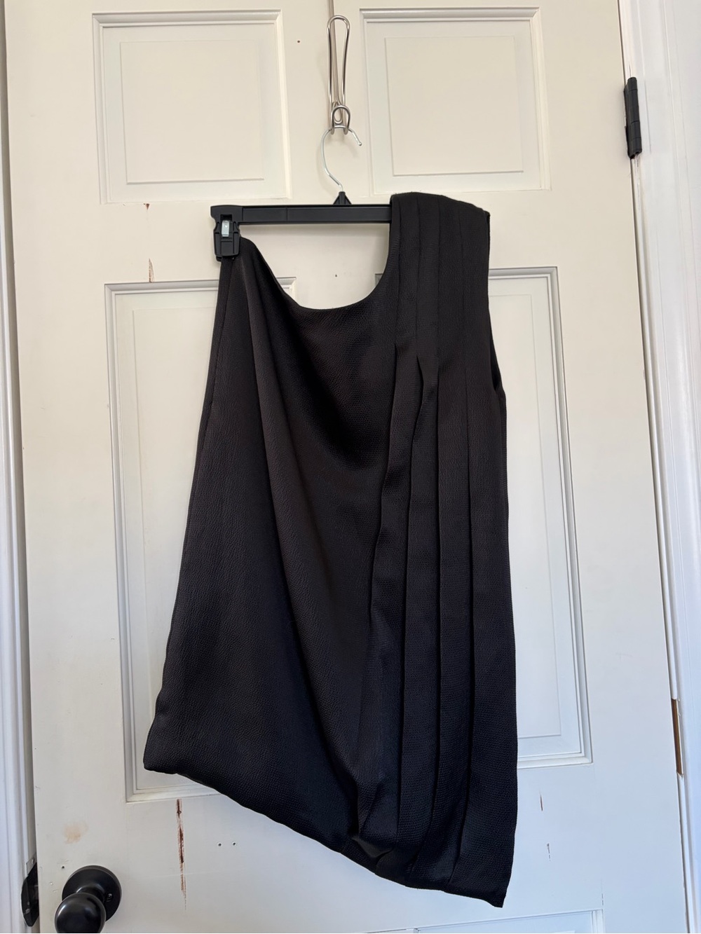 One-Shoulder Black Draped Pleated Dress